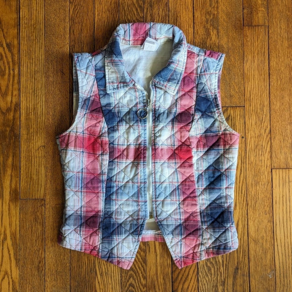 Vintage 90's Quilted Plaid Zip-up Vest